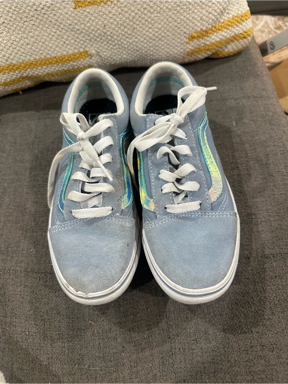 Kids Blue Suede Lace-Up VANS with Iridescent Accent